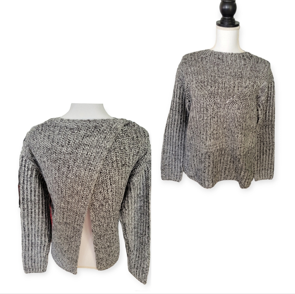 Anthropologie Endless Rose Heather Grey Split Back Sweater